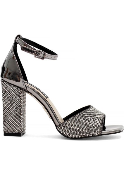 Kadın Platin Taşlı Arkası Kapalı Kalın Topuklu Stiletto fiyatları