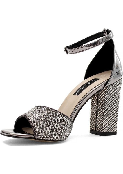 Kadın Platin Taşlı Arkası Kapalı Kalın Topuklu Stiletto fırsatları
