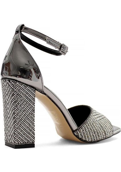 Kadın Platin Taşlı Arkası Kapalı Kalın Topuklu Stiletto indirimleri