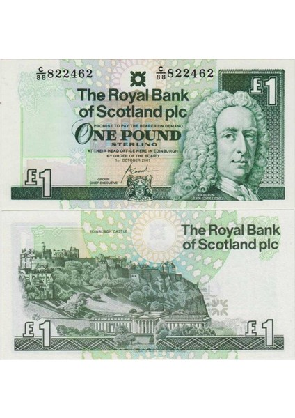 Iskoçya 1 Pound 2001 Edinburgh Kalesi Görselli. The Royal Bank Of Scotland. Çil Kondisyon.