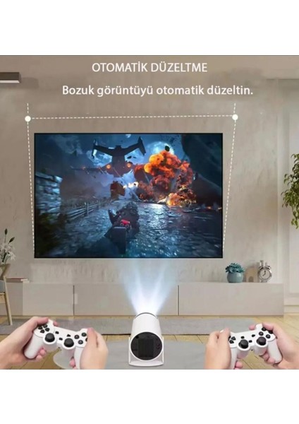 HY300A Retro Oyun Projeksiyon Cihazı Hd Out Put, Android 11.0 Işletim Sistemiyle Desteklenir, Uzaktan Kumandalı ve 2 Adet Gamepad Ev Sineması Projeksiyonu