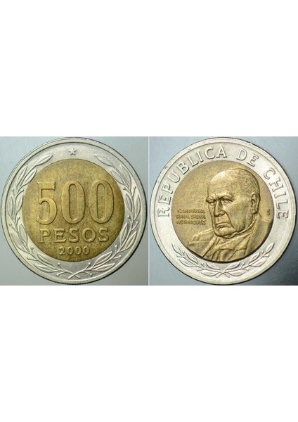 Şili 500 Peso 2000 Yılı Bimetal Para. Çilaltı(-) Kondisyon.