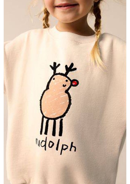 Kız Çocuk 3 Iplik Pamuk Kumaş Çizgi Geyik Baskılı Sweatshirt ve Fitilli Tayt Alt Üst Takım fiyatları