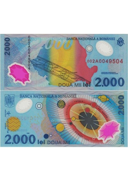 Romanya 2000 Ley 1999 Hatıra Polymer Para. Güneş Sistemi Temalı. Çil Kondisyon.