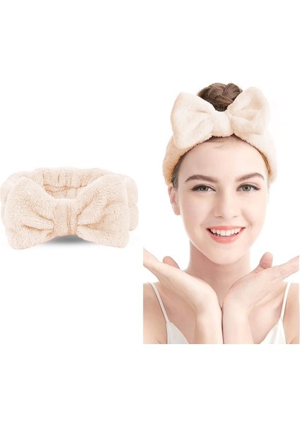 Fiyonk Peluş Bandana Makyaj Spa Saç Bandı Açık Kahve