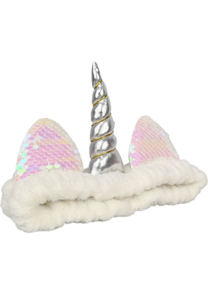 Unicorn Peluş Bandana Makyaj Saç Bandı Beyaz Gümüşi Boynuzlu modelleri