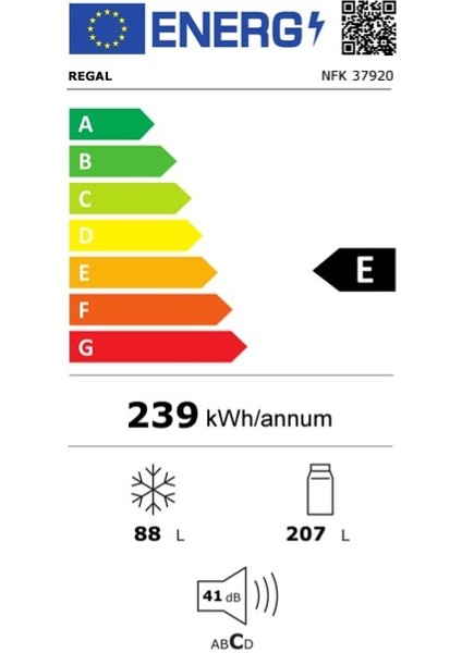 Nfk 37920 E Enerji Sınıfı 294 Lt No Frost Kombi Buzdolabı