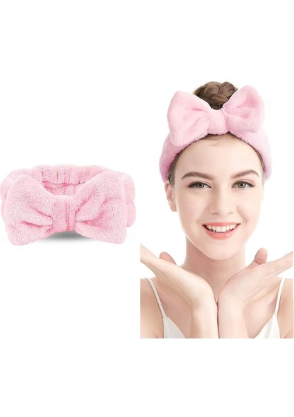 Fiyonk Peluş Bandana Makyaj Spa Saç Bandı Açık Pembe