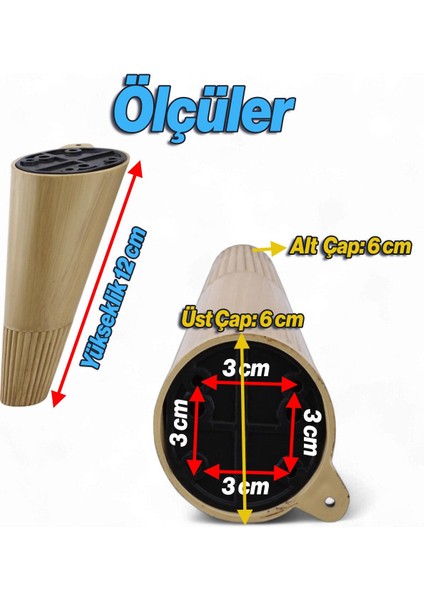 Açılı Konik 12 cm Açık Ceviz 4 Adet Ayak Mobilya Yükseltici Baza Ayağı Koltuk Kanepe Puf Ayakları