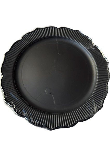 Davet Doğum Günü Parti Sert Plastik Yuvarlak Mika Tabak - 18 Cm. - Siyah - 6'lı 3 Paket