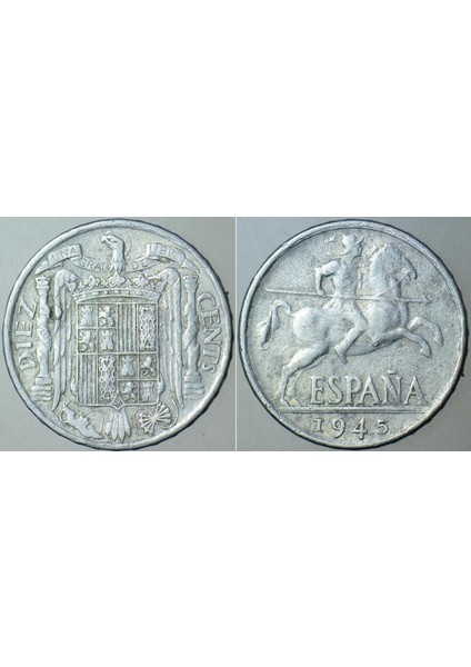 Ispanya 10 Centavos 1945.