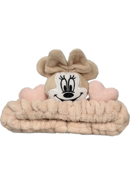 Minnie Mouse Peluş Bandana Makyaj Spa Saç Bandı Krem