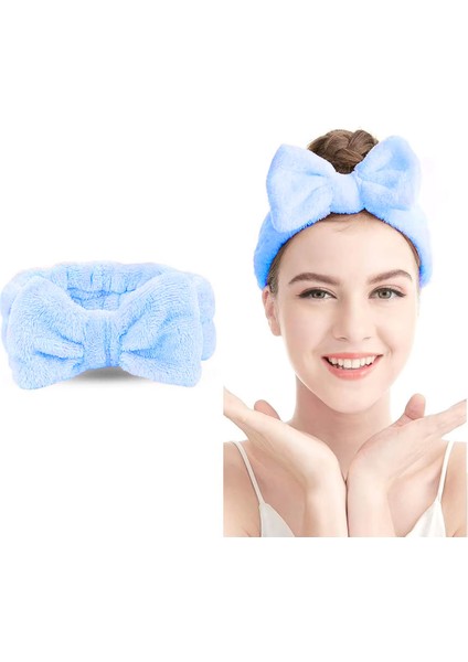 Fiyonk Peluş Bandana Makyaj Spa Saç Bandı Buz Mavi