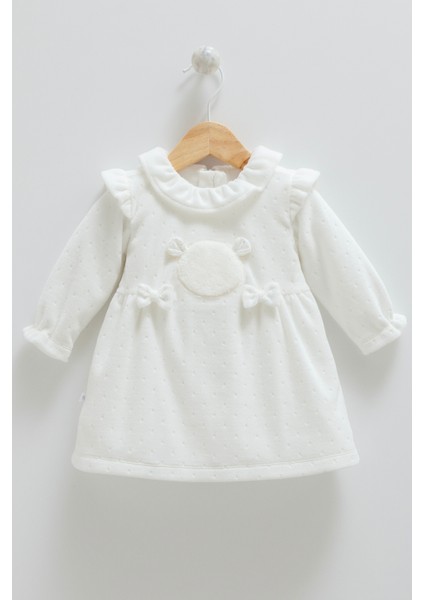 Fırfırlı Fiyonk Detaylı Kadife Soft Touch Kız Bebek Elbise