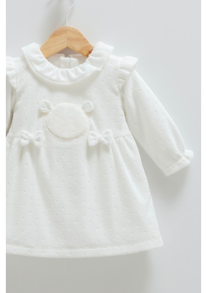 Fırfırlı Fiyonk Detaylı Kadife Soft Touch Kız Bebek Elbise