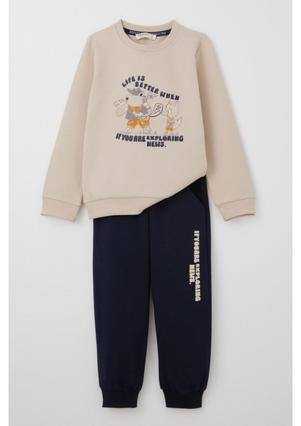 Erkek Çocuk Eşofman Takım Sevimli Izci Hayvancıklar 1-4 Yaş, Bej