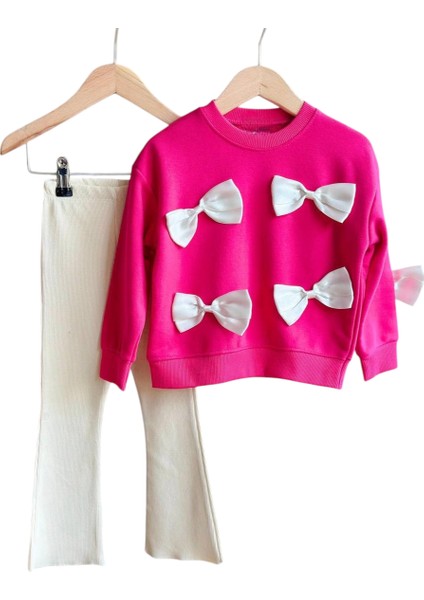 Kız Çocuk Saten Kurdele Işlemeli Son Moda 3 Iplik Sweatshirt ve Tayt Alt Üst Takım Yeni Sezon fiyatları