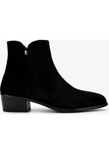 Kadın Deri Siyah Süet Topuklu Bot 1029 10 Bn Bot SK24-25 Sıyah Suet