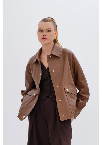 Kadın Hakiki Deri Taba Mont 616 Z-3958 Bn Derımont SK24/25 Taba fırsatları