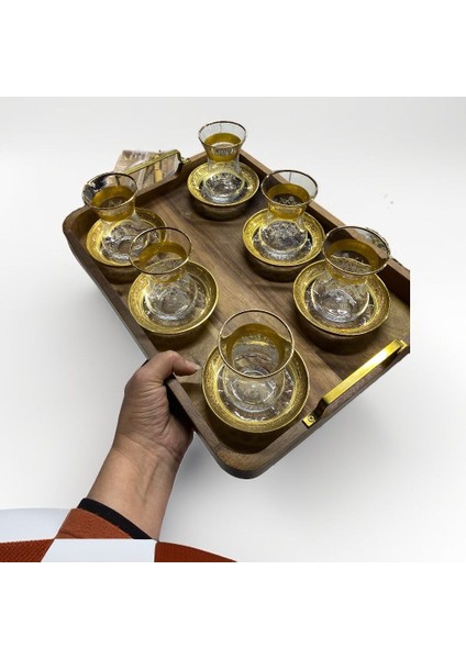 Altın Yaldızlı Kumlamalı Çay Bardağı Takımı 6 Lı