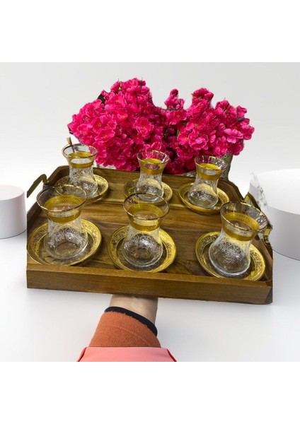 Altın Yaldızlı Kumlamalı Çay Bardağı Takımı 6 Lı modelleri