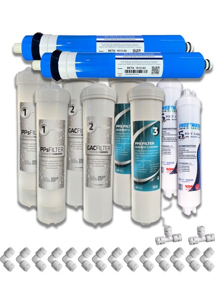 2 Adet Kapalı Kasa Su Arıtma Cihazı Filtresi 5li Set + Deresekler