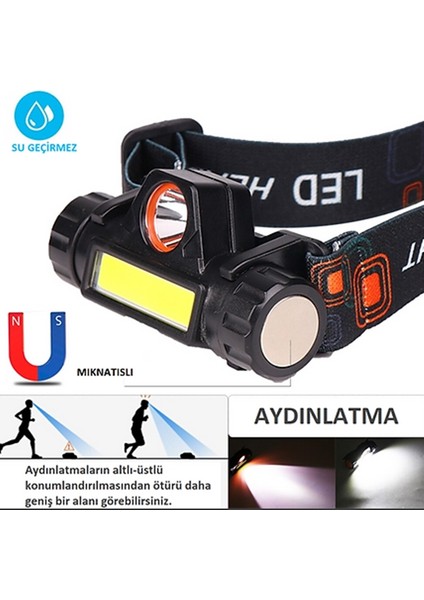 Dağcılık Tırmanışı ve Gece Koşucuları Için Su Geçirmez Cob LED Kafa Lambası 1200 Lümen USB Şarjlı