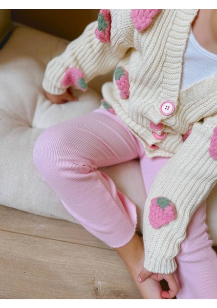 Kız Çocuk Sallantılı Çilek Aplikeli Triko Kazak Fitilli Tayt Alt Üst 2 Parça Takım fiyatları