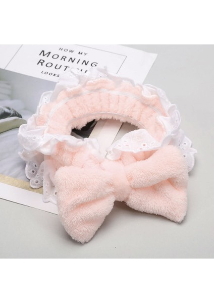 Fırfırlı Peluş Bandana Makyaj Spa Saç Bandı Krem