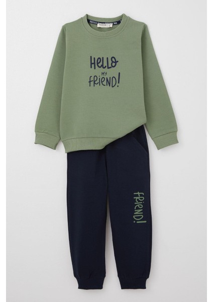 Erkek Bebek Eşofman Takım Sırt Kısmı Sevimli Sincap Baskılı 9 Ay-3 Yaş, Haki Yeşil