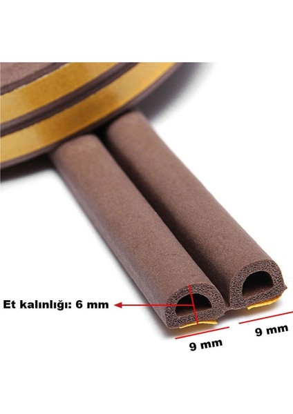 Kendinden Yapışkanlı Kapı ve Pencere İzolasyon Bandı - Kauçuk Fitil Kahverengi 5 x 2 =10 Metre