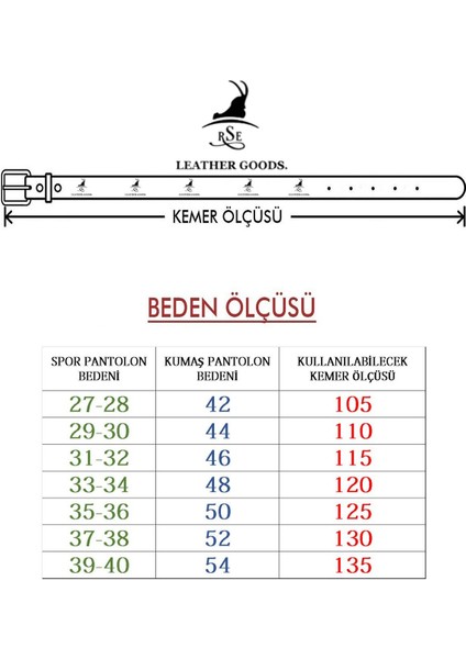 Rse Leather Goods Deri Erkek Kemer - Desenli - 3,5 cm