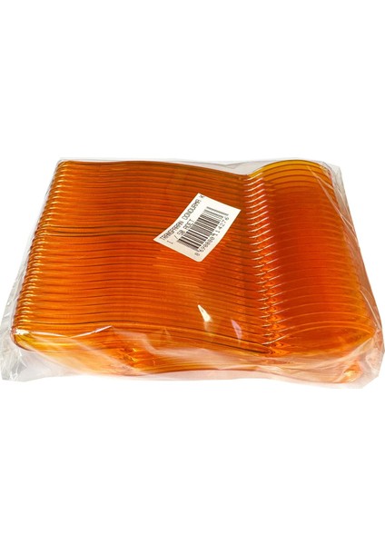 Plastik Şeffaf Turuncu Sup Kaşık - Tatlı Dondurma Kaşığı - 12.5 cm . - 50 Adetlik Paket