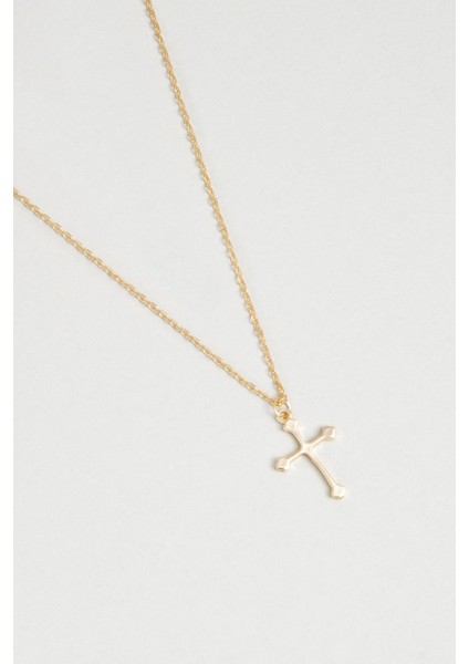 Minimal 18 Ayar Sarı Altın Kaplama 44 cm Gümüş Cross Kolye
