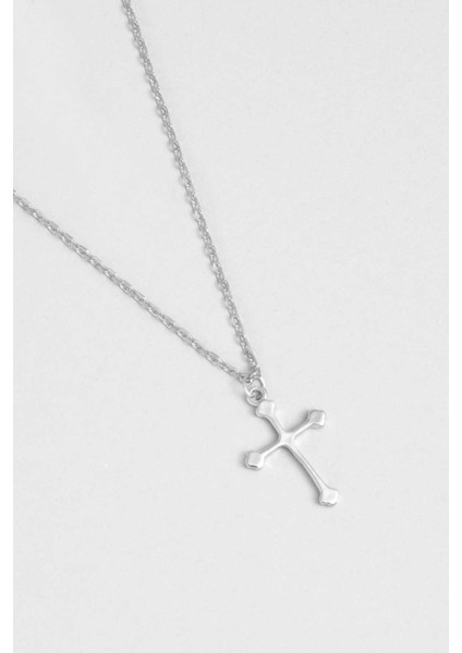 Minimal 18 Ayar Beyaz Altın Kaplama 44 cm Gümüş Cross Kolye fiyatları