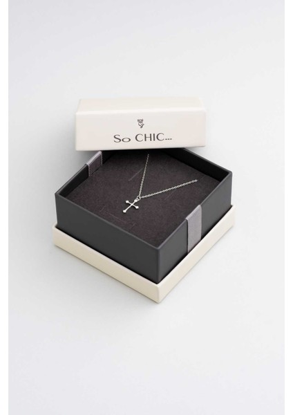 Minimal 18 Ayar Beyaz Altın Kaplama 44 cm Gümüş Cross Kolye indirimleri