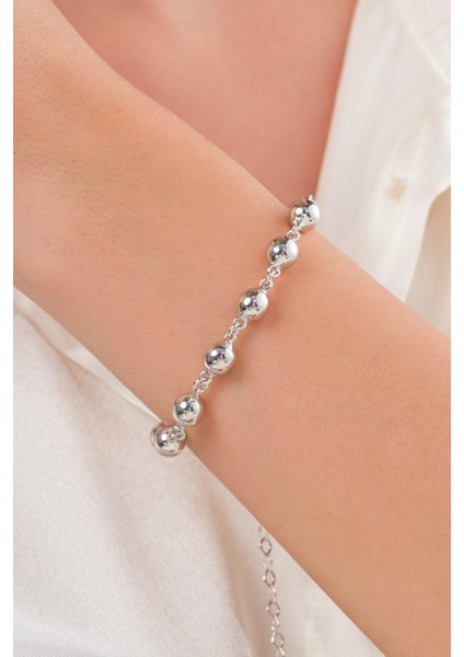 Gümüş Toplu Top Habbe Hallow Taşsız Bileklik