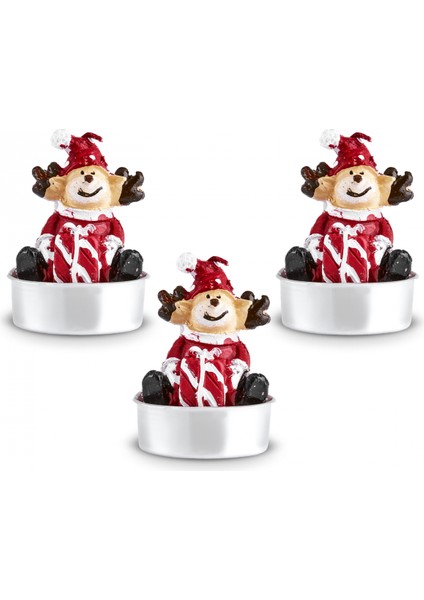 New Year Yılbaşı Bear 3'Lü Tealight Mum 13,8x4,8x7 Cm