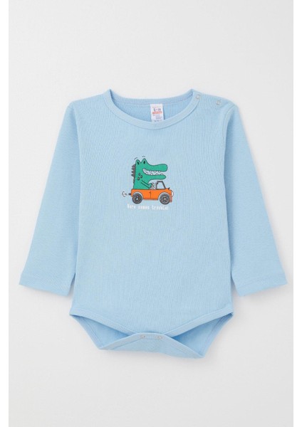 Erkek Bebek Çıtçıtlı Zıbın Body Şoför Timsahcık Baskılı 9 Ay-3 Yaş, Mavi