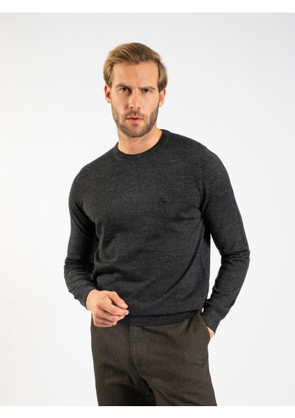 Erkek Büyük Beden Triko Kazak-Füme Melanj