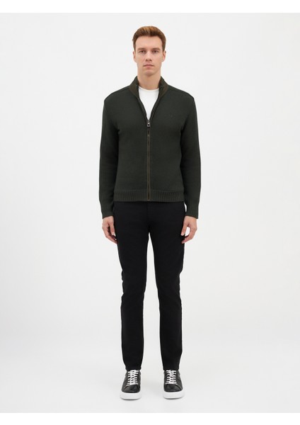 Erkek Regular Fıt Triko Hırka-Haki