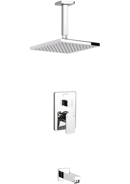 Ankastre Duş Seti 200X200 mm Kare Tepe Duşu+Yönlendirici+Gaga