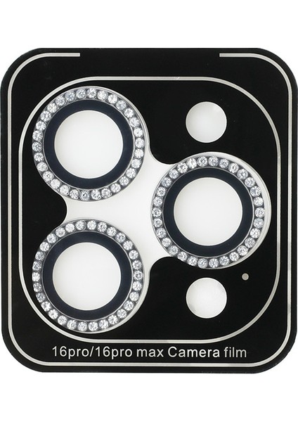 iPhone 16 Pro Uyumlu Guess Orjinal Lisanslı Rhinestone Taşlı Kamera Lens Koruyucu Gümüş
