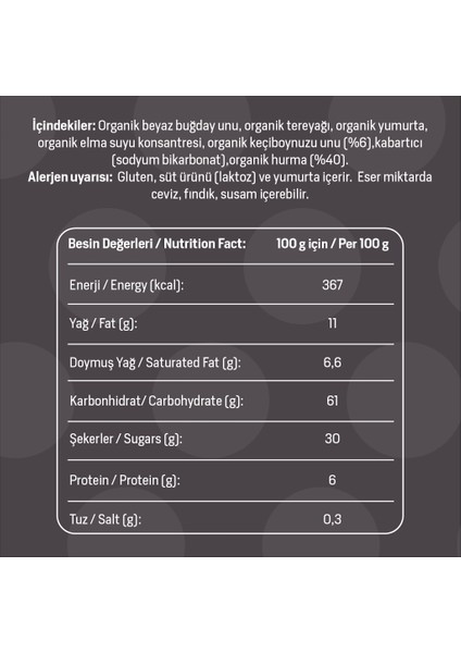 Organik Keçiboynuzlu Hurmalı Kurabiye 55 gr fiyatları