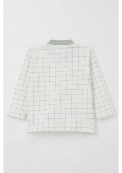 Erkek Bebek Pijama Takımı Kare Desenli 4 Ay-1 Yaş, Ekru