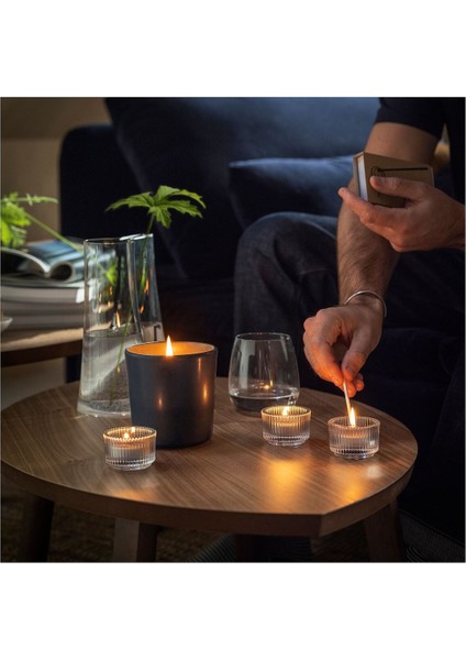 Kokulu Tealight Mum, Siyah-Turkuaz, 3.5 Saat, Güve Otu ve Sardunya