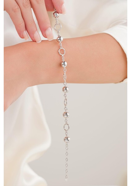 Gümüş Toplu Habbe Yuvarlak Halkalı Hallow Taşsız Sade Bileklik