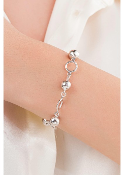 Gümüş Toplu Habbe Yuvarlak Halkalı Hallow Taşsız Sade Bileklik fiyatları