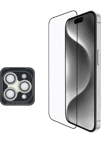 iPhone 16 Pro Guess Orjinal Lisanslı Kılıf + Ekran Koruyucu + Lens Koruyucu 3in1 Aksesuar Seti Siyah