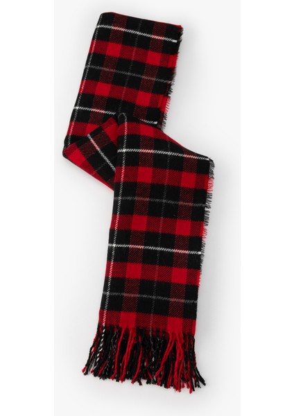 Kadın Uzun Atkı Püskül Detaylı Ekoseli Kırmızı ve Siyah Desen ile Şık Görünüm fiyatları